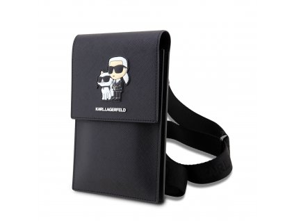 Karl Lagerfeld Saffiano Metal Logo NFT Wallet Phone Bag Black