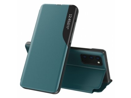 Magnetické kožené puzdro Smart Window Bracket pre Samsung Galaxy S21 5G zelené
