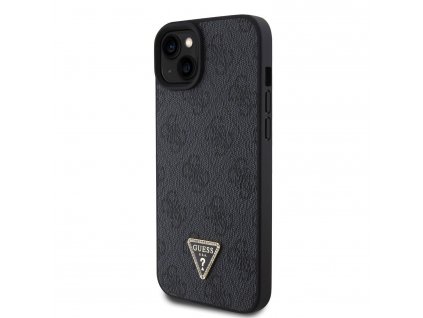 Guess PU 4G Strass Triangle Metal Logo Zadní Kryt pro iPhone 15 Plus Black