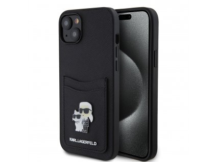 Karl Lagerfeld PU Saffiano Card Slot Metal Karl and Choupette Zadní Kryt pro iPhone 15 Black
