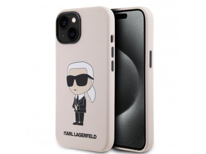 Karl Lagerfeld Liquid Silicone Ikonik NFT Zadní Kryt pro iPhone 15 Pink