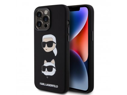 Karl Lagerfeld Liquid Silicone Karl and Choupette Heads Zadní Kryt pro iPhone 15 Pro Max Black