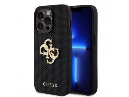 Guess PU Perforated 4G Glitter Metal Logo Zadní Kryt pro iPhone 15 Pro Max Black