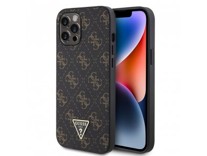 Guess PU Leather 4G Triangle Metal Logo Zadní Kryt pro iPhone 12 Pro Max Black