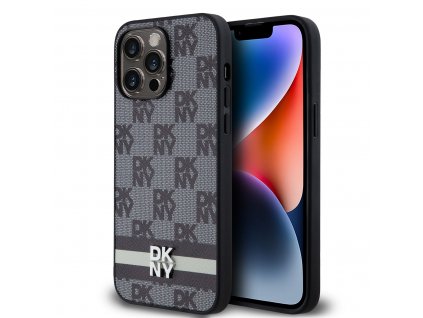 DKNY PU Leather Checkered Pattern and Stripe Zadní Kryt pro iPhone 15 Pro Max Black