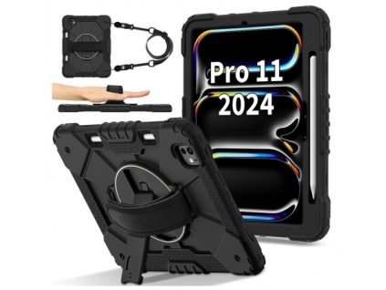 Kryt iPad Pro 11 2024 5th(A2836,A2837) Shock Absorbing s popruhom na rameno čierna farba