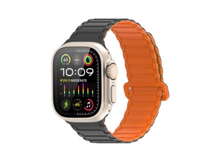 Dvojfarebný magnetický silikónový remienok na hodinky Apple Watch Series 42MM / 44MM / 45MM / 49MM čierno-oranžový