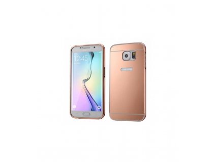 Puzdro s kovovým rámikom a akrylovým zadným krytom Samsung Galaxy S6 edge ružovo zlatá farba
