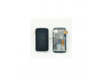 LCD displej s dotykom, sklíčkom a rámom HTC Desire X - biela farba