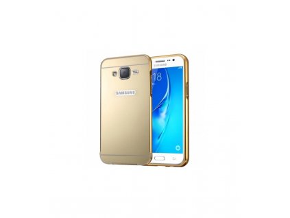 Puzdro s kovovým rámikom a akrylovým zadným krytom Samsung Galaxy J7 (2016) J710 zlatá farba