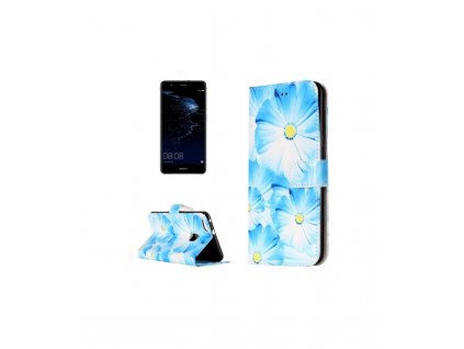 Knižkové púzdro Huawei P10 lite modré s motívom kvetov