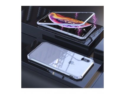 Puzdro iPhone XS / iPhone X magnetické plastové strieborné