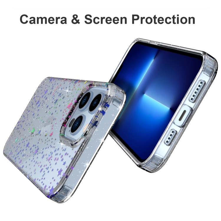 Puzdro iPhone 13 strieborné hviezdy transparentné