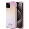 Guess PU Leather Iridescent Metal Script Zadní Kryt pro iPhone 15 Pink