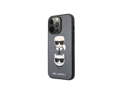 karl lagerfeld iphone 13 pro saffiano choupette heads case silver