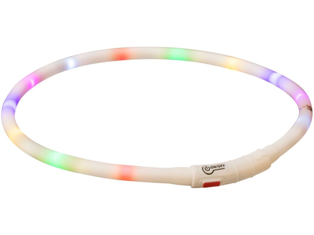 Flash USB svítící silikonový obojek, XS-XL: 70 cm / 10 mm, multicolor