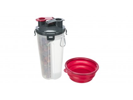 Cestovní zásobník na vodu a krmivo, včetně misky, 2 × 0.35 l/ø11 × 23 cm