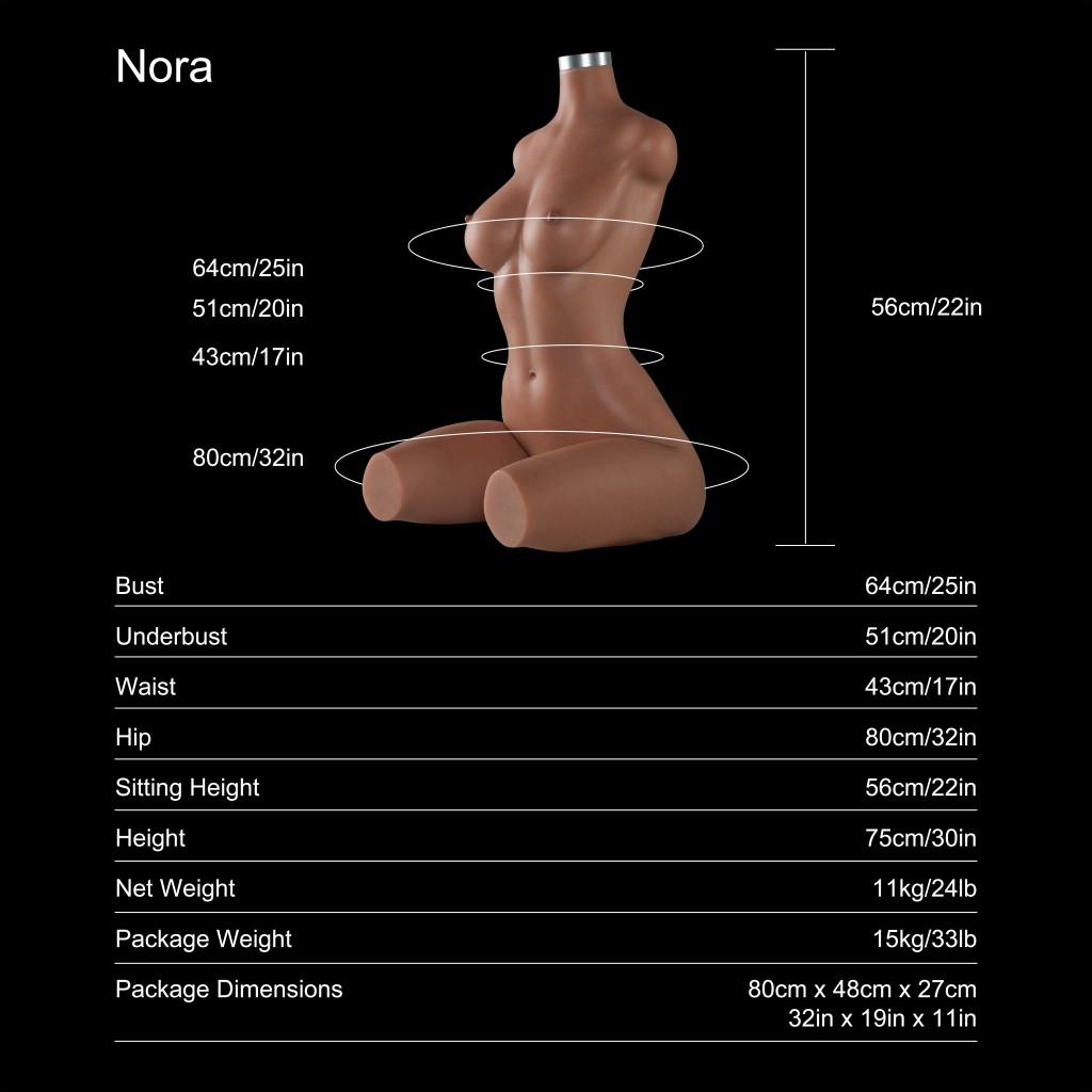 Dripana Nora 75 cm B-cup realistické silikonové torzo Tan