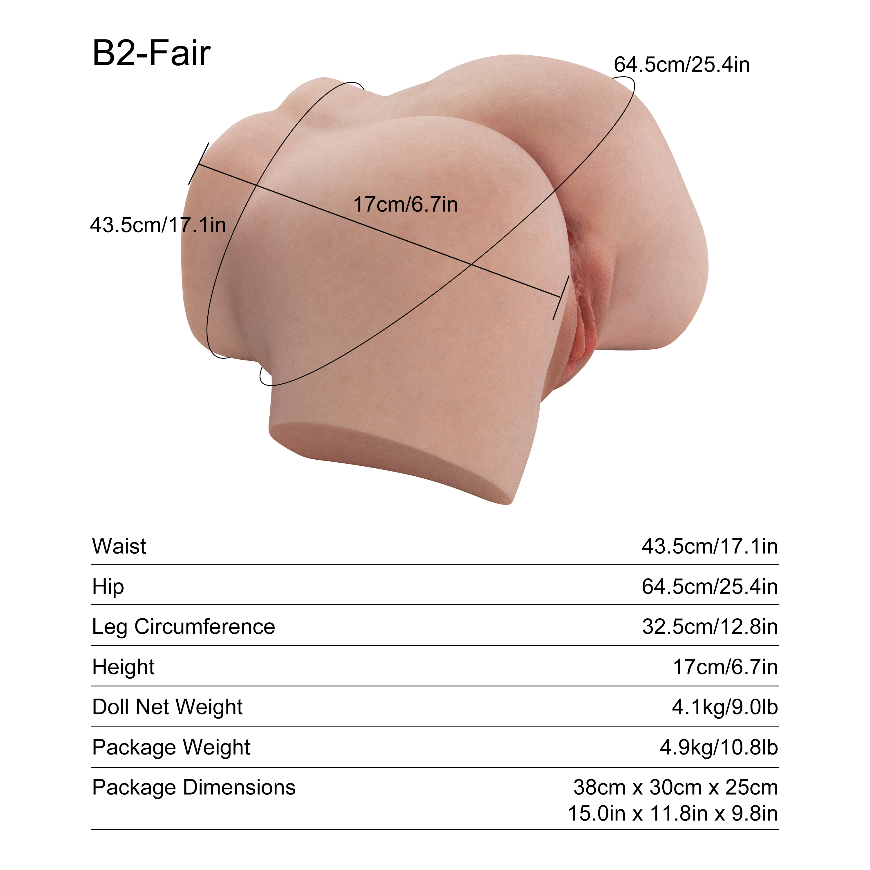 Dripana Kira 4.1KG Mini Butt Torso B2 Fair – rozměry, hmotnost a technické parametry