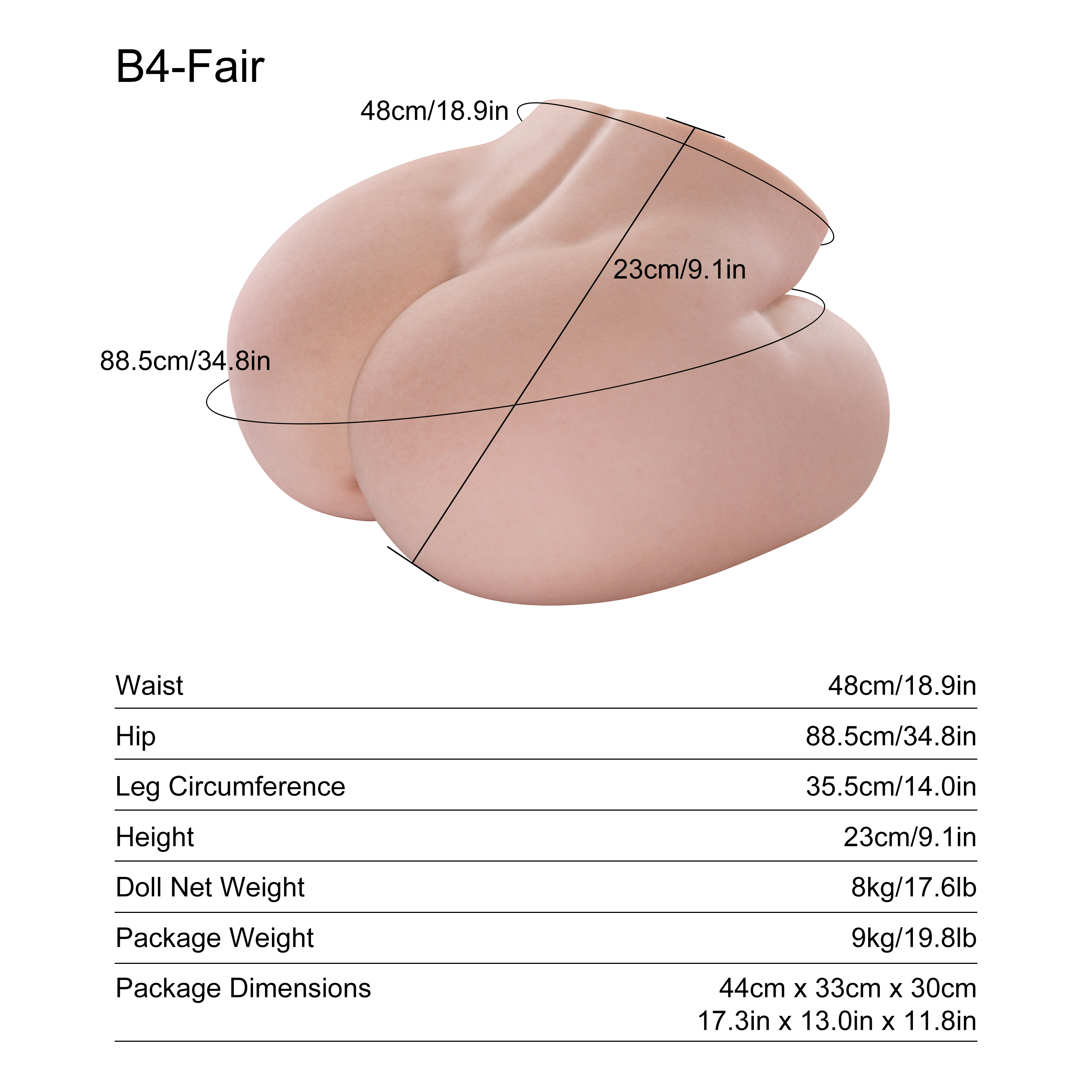 Dripana Paula 8KG Butt Torso B4 Fair – rozměry, hmotnost a technické parametry