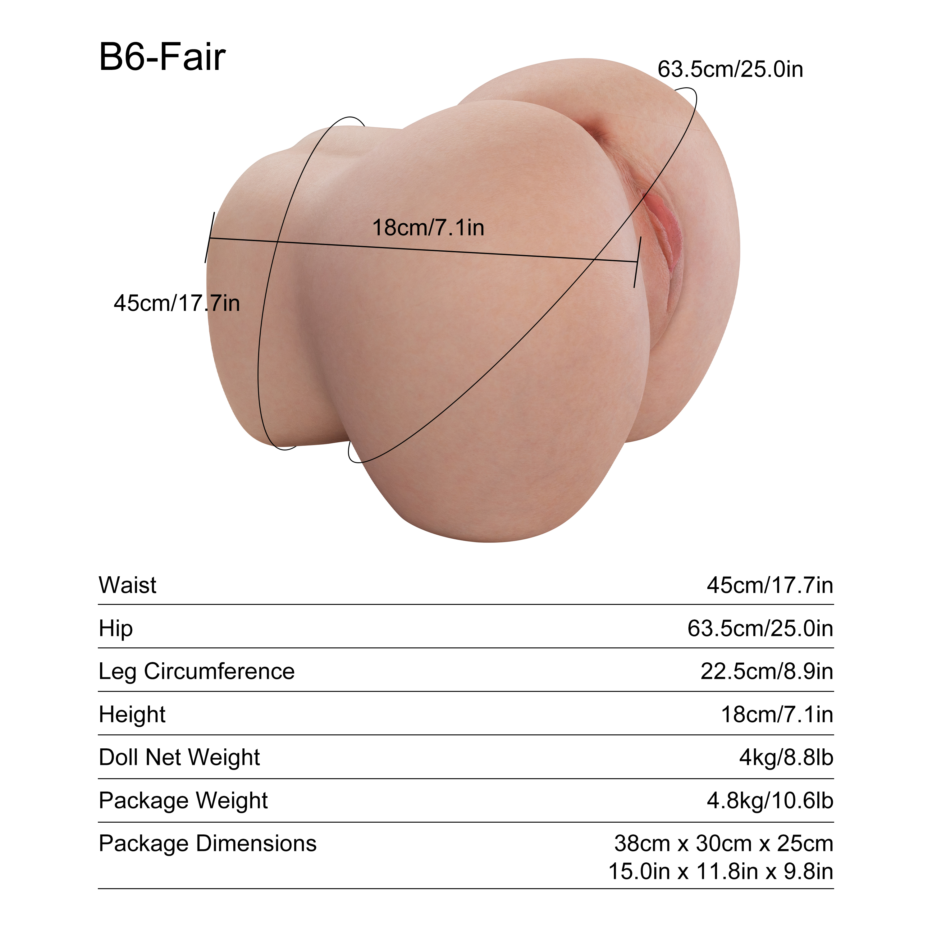 Dripana Anna 4KG Mini Butt Torso B6 Fair – Maße, Gewicht und technische Daten