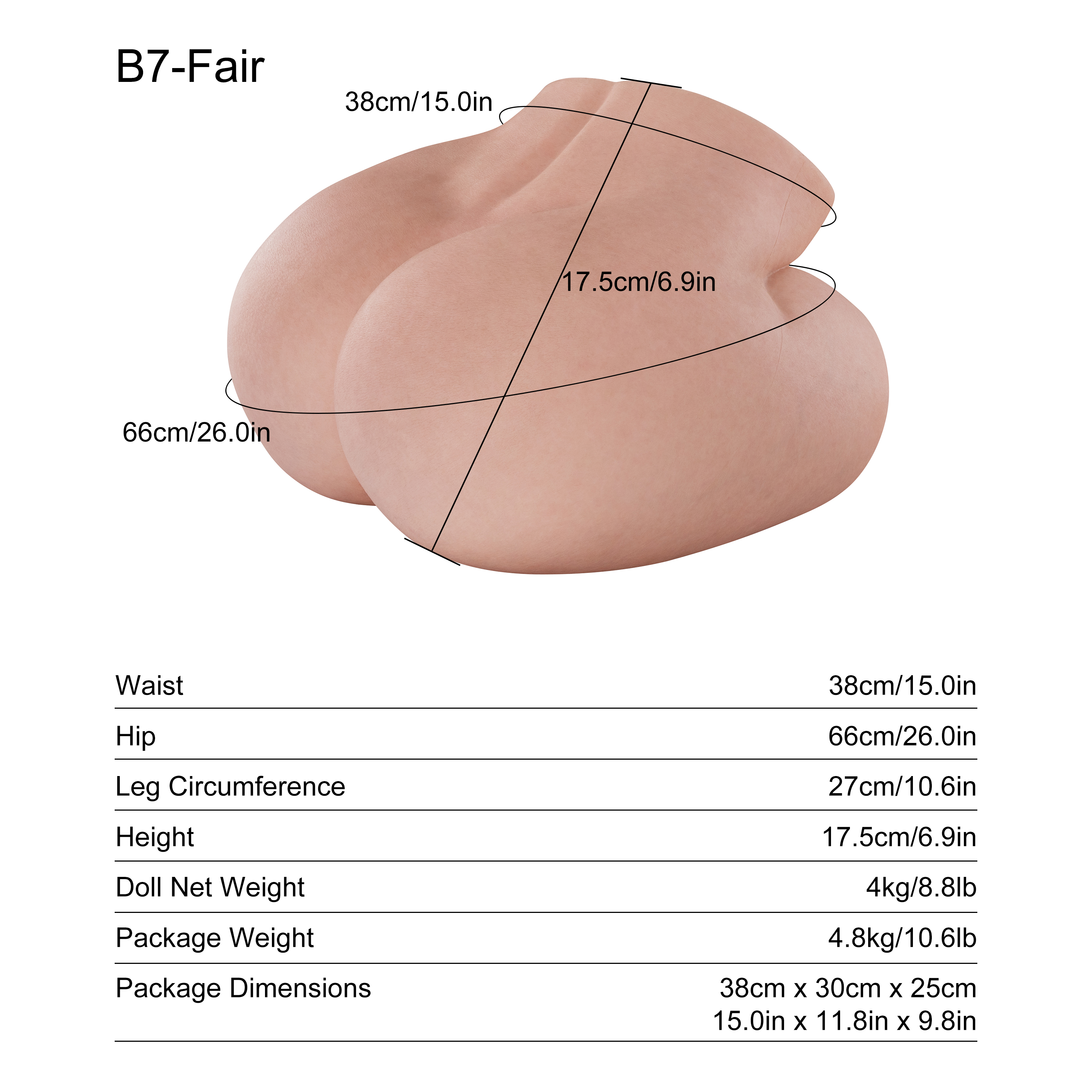 Dripana Daphne 4KG Butt Torso B7 Fair – rozměry, hmotnost a technické parametry