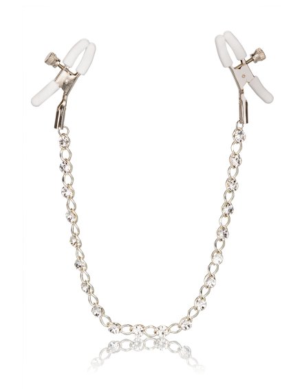 CalExotics Nipple Play Crystal Chain Nipple Clamps - Strieborné