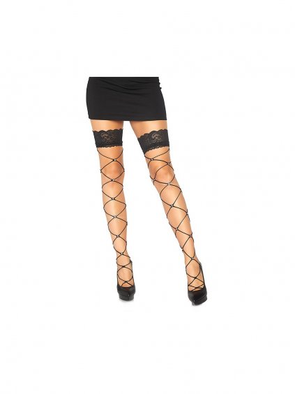 Leg Avenue Wide net thigh high w chrystal - Black - O/S