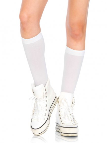 Leg Avenue Nylon Knee Highs - White - O/S