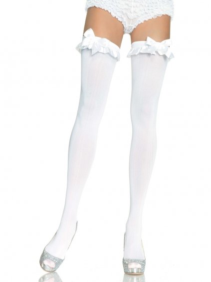 Leg Avenue Opaque Thigh Highs With Bow - White - O/S