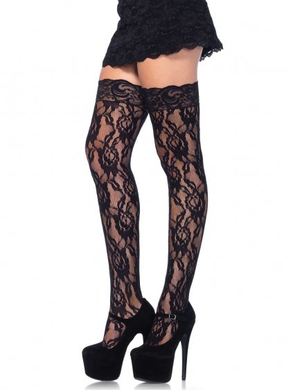 Leg Avenue Rose Lace Stockings - Black - O/S