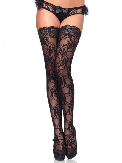 Leg Avenue Stay Up Of Floral Lace - Black - O/S