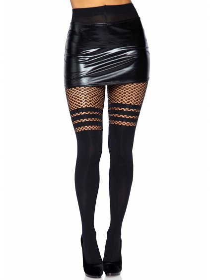 Leg Avenue Pantyhose With Fishnet Stripes - Black - O/S