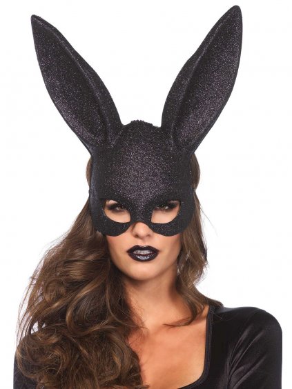 Leg Avenue Glitter Masquerade Rabbit Mask - Black - O/S