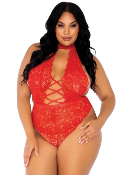 Leg Avenue Backless & crotchless teddy + - Red - 1X/2X