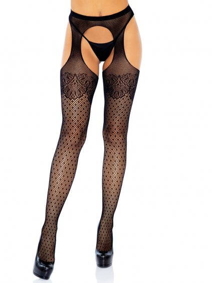 Leg Avenue Polka Dot Suspender Hose - Black - O/S