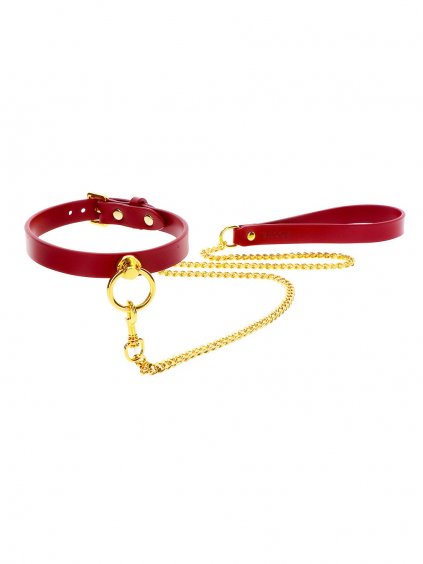 Taboom Bondage in Luxus-O-Ring-Halsband und Kettenleine - Rot