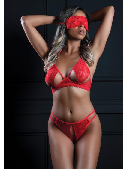 Daring Intimates 3PC Bra, Panty a Blindfold - Red - L/XL