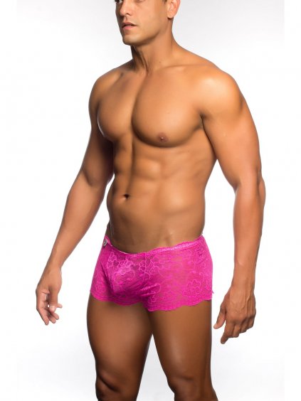MOB Eroticwear Rose Lace Boy Short - Pink - L/XL