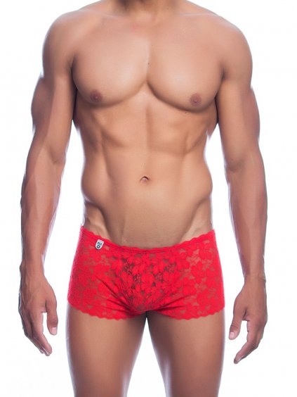 MOB Eroticwear Rose Lace Boy Short - Red - L/XL