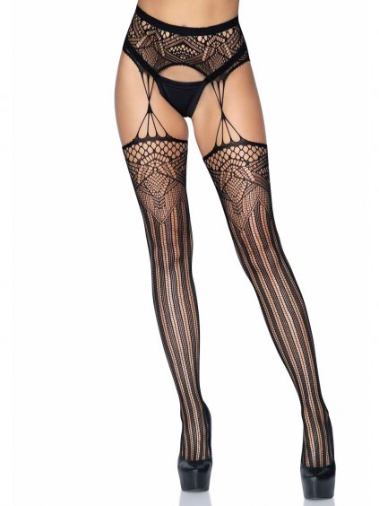 Leg Avenue Net garter belt stockings - Black - O/S