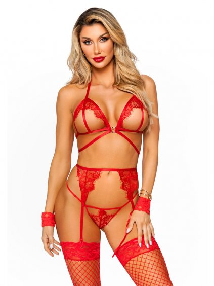 Leg Avenue Very Sexy Lingerie Open cup bra & garter belt set - Red - O/S