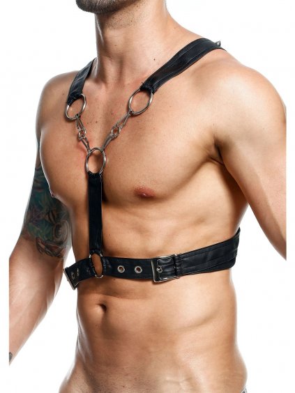 MOB Eroticwear DNGEON Uprząż z łańcuchem krzyżowym - Czarny - O/S