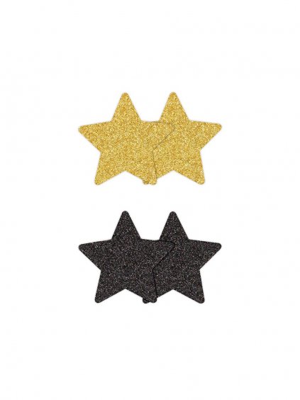 NS Novelties Pretty Pasties Glitter Stars Black/Gold 2 Pair - Black