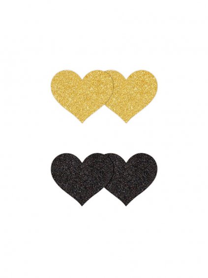 NS Novelties Pretty Pastia Glitter Hearts Black/Gold 2 Pair - Black