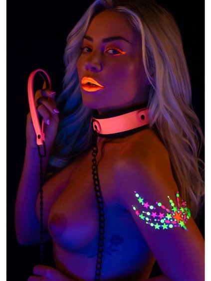 Taboom Glow In The Dark Collar and Chain Leash - Pink