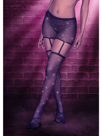 CalExotics Radiance One Piece Garter Skirt with Thigh Highs - Black - O/S