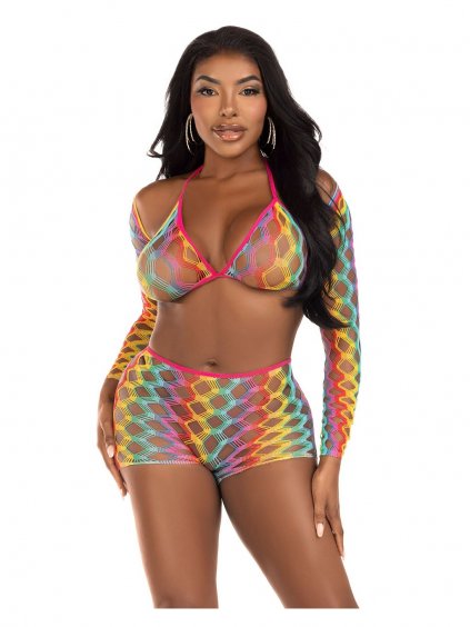 Very Sexy Lingerie Leg Avenue Rainbow top, shrug & shorts - Multicolor - O/S