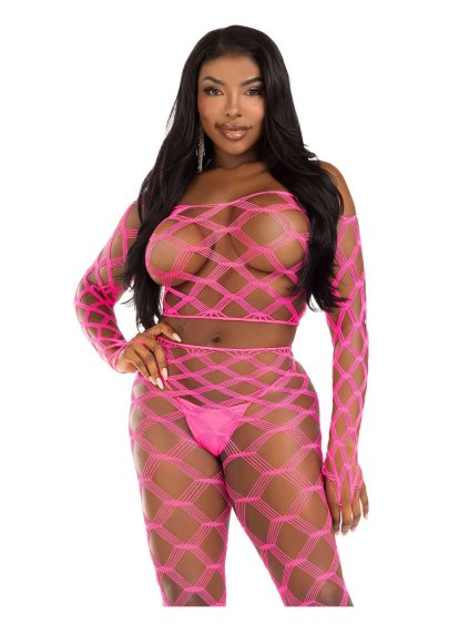 Very Sexy Lingerie Leg Avenue Net crop top & footless tights - Pink - O/S