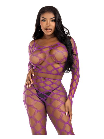 Very Sexy Lingerie Leg Avenue Net crop top & footless tights - Violet - O/S